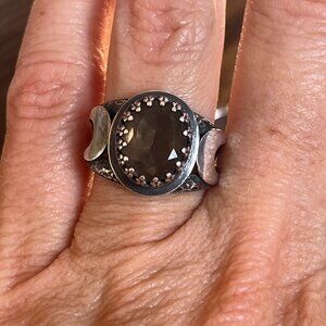 Double Moon Smoky Quartz Ring